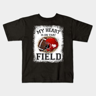 Funny My Heart Is On That Field Football Mom Leopard Kids T-Shirt